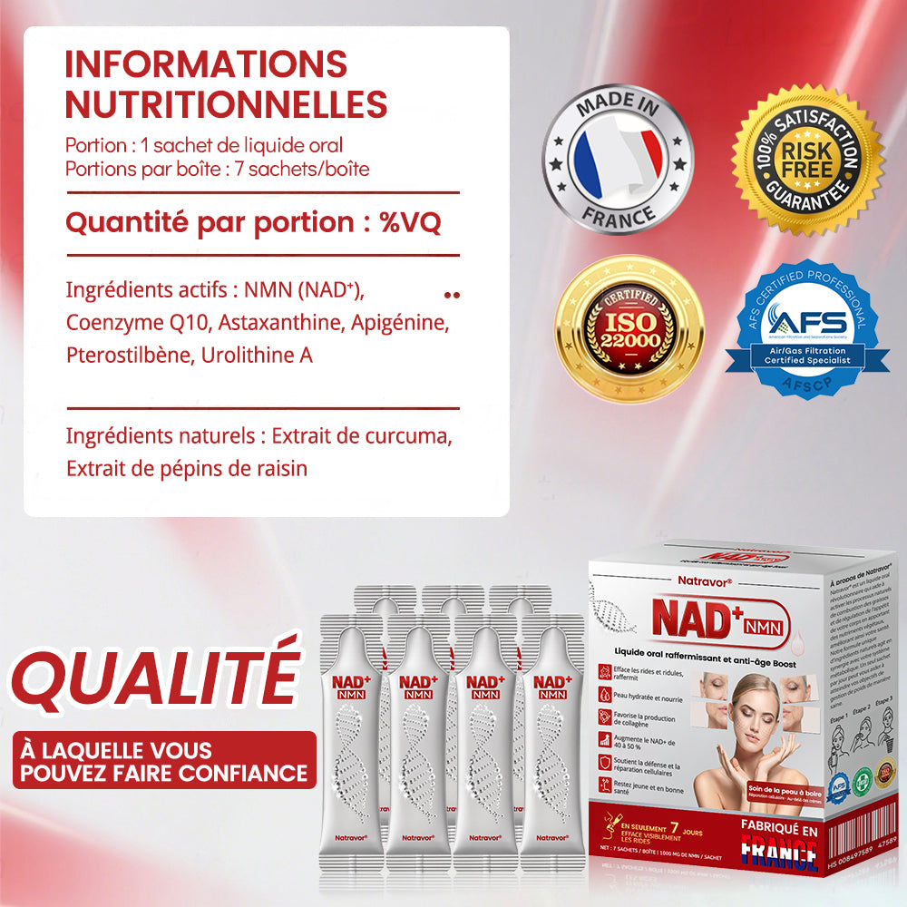 Fabriqué en France 🎇 𝗡𝗮𝘁𝗿𝗮𝘃𝗼𝗿® 𝗡𝗠𝗡 𝗡𝗔𝗗+ Solution orale raffermissante & anti-âge